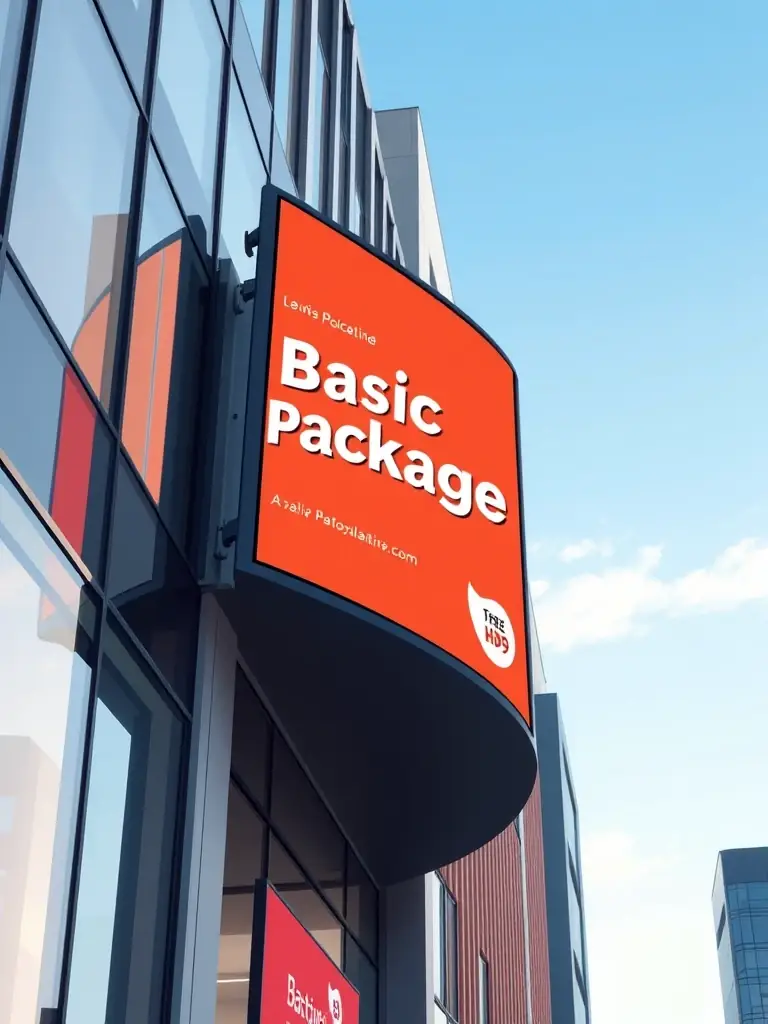 A vibrant image showcasing the Basic Package ad displayed on the LED wall, highlighting its standard size and clear visibility.